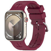 For Apple Watch Series 9 45mm H Texture Silicone Ladder Buckle Watch Band(Wine Red)