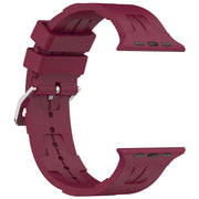 For Apple Watch Series 9 45mm H Texture Silicone Ladder Buckle Watch Band(Wine Red)
