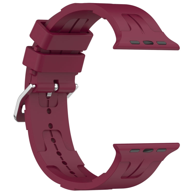 For Apple Watch Series 9 45mm H Texture Silicone Ladder Buckle Watch Band(Wine Red)