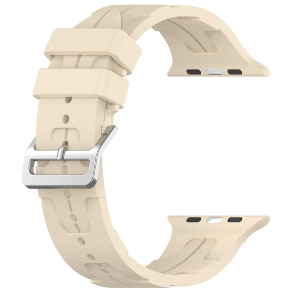 For Apple Watch Series 9 41mm H Texture Silicone Ladder Buckle Watch Band(Khaki)