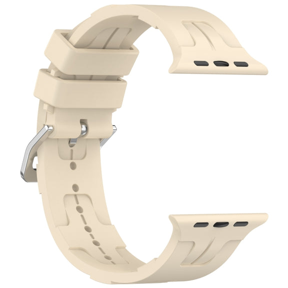 For Apple Watch Series 9 41mm H Texture Silicone Ladder Buckle Watch Band(Khaki)
