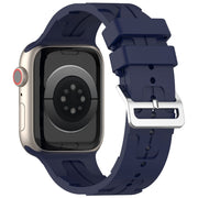 For Apple Watch Series 7 41mm H Texture Silicone Ladder Buckle Watch Band(Midnight)