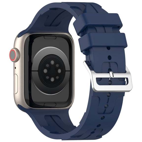 For Apple Watch Series 6 44mm H Texture Silicone Ladder Buckle Watch Band(Midnight Blue)