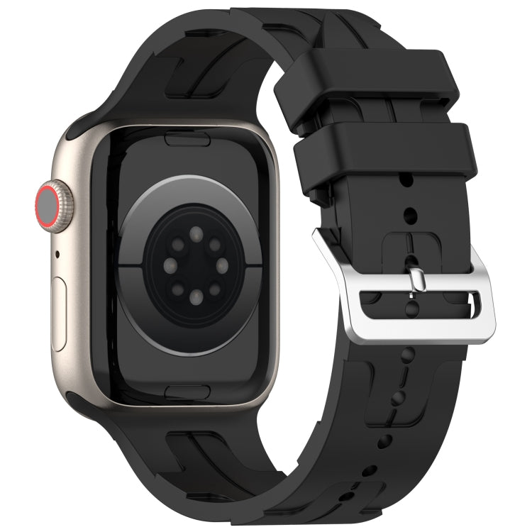 For Apple Watch Series 5 44mm H Texture Silicone Ladder Buckle Watch Band(Black)