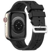 For Apple Watch Series 5 44mm H Texture Silicone Ladder Buckle Watch Band(Black)