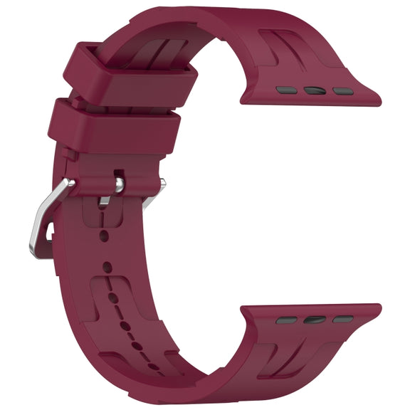 For Apple Watch Series 4 40mm H Texture Silicone Ladder Buckle Watch Band(Wine Red)