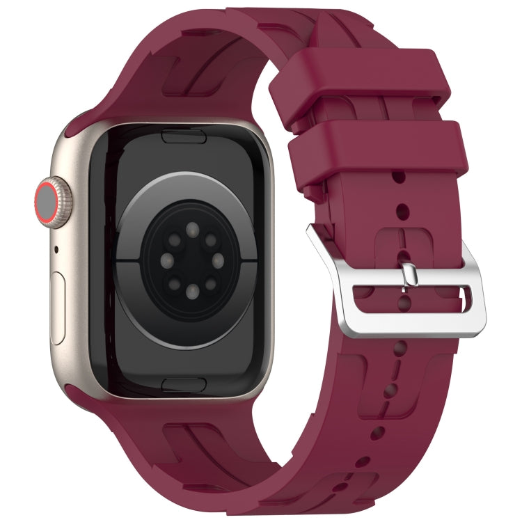 For Apple Watch Series 4 40mm H Texture Silicone Ladder Buckle Watch Band(Wine Red)