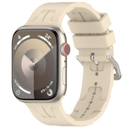 For Apple Watch Series 3 42mm H Texture Silicone Ladder Buckle Watch Band(Khaki)