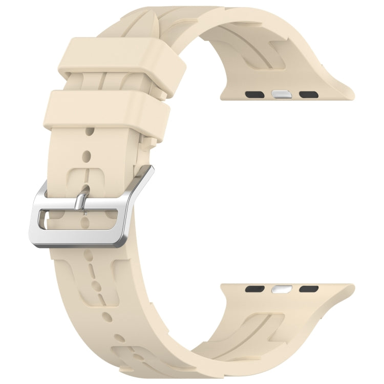 For Apple Watch Series 3 42mm H Texture Silicone Ladder Buckle Watch Band(Khaki)