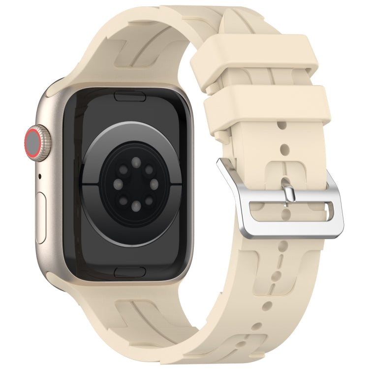 For Apple Watch Series 2 42mm H Texture Silicone Ladder Buckle Watch Band(Khaki)