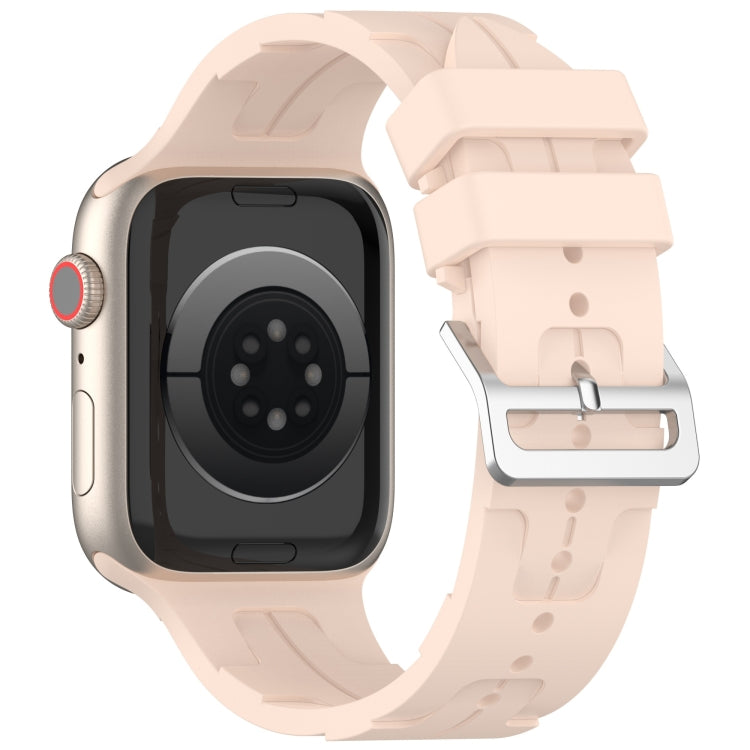For Apple Watch 42mm H Texture Silicone Ladder Buckle Watch Band(Sand Pink)