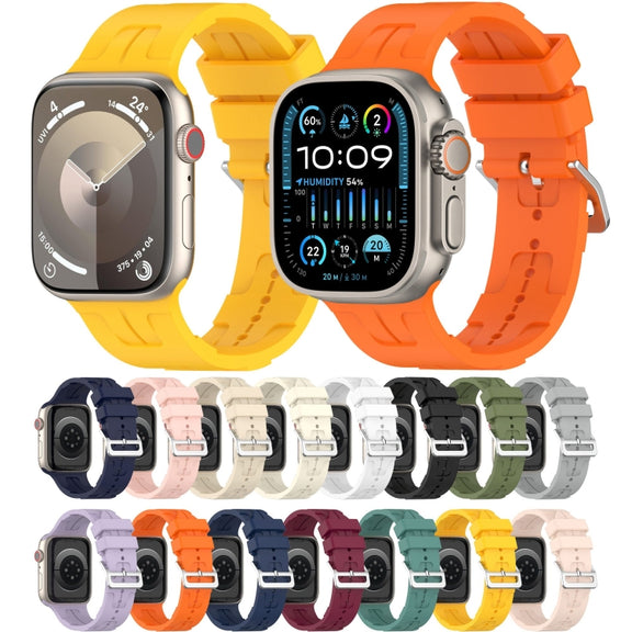 For Apple Watch Series 7 41mm H Texture Silicone Ladder Buckle Watch Band(Midnight)