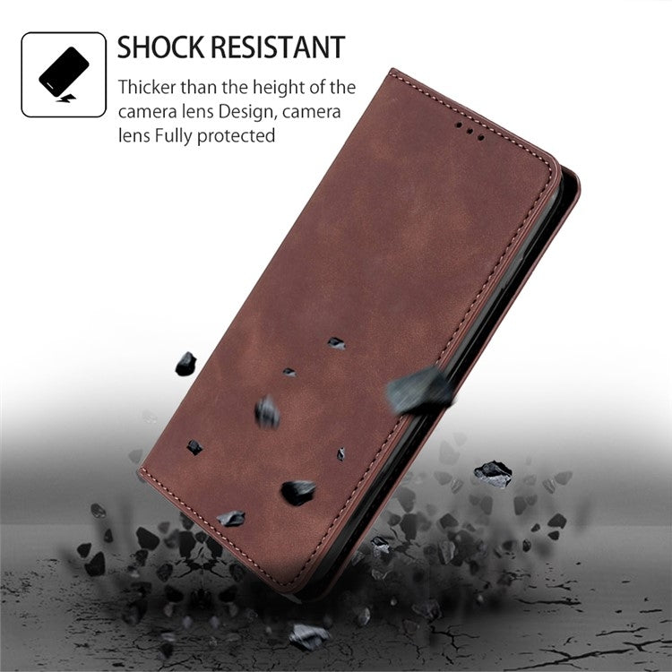 For Realme 12 5G Skin Feel Magnetic Leather Phone Case(Dark Brown)