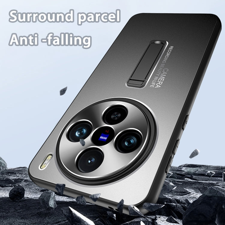 For vivo X100 Pro Frosted Metal Hybrid TPU Holder Phone Case(Blue)