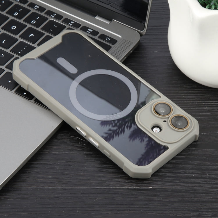 For iPhone 16 Plus Colorful Two-Color Lens Film MagSafe Magnetic Horn Acrylic+TPU Case(Grey)