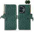For Honor 100 5G Ostrich Pattern Genuine Leather RFID Phone Case(Green) - Honor Cases by PMC TechLife | Online Shopping South Africa | PMC TechLife | Buy Now Pay Later Mobicred
