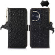 For Honor 100 5G Ostrich Pattern Genuine Leather RFID Phone Case(Black) - Honor Cases by PMC TechLife | Online Shopping South Africa | PMC TechLife | Buy Now Pay Later Mobicred