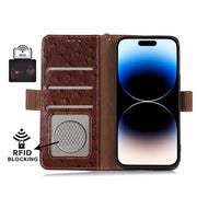 For Honor 100 5G Ostrich Pattern Genuine Leather RFID Phone Case(Coffee)