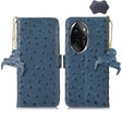 For Honor 100 Pro 5G Ostrich Pattern Genuine Leather RFID Phone Case(Blue) - Honor Cases by PMC TechLife | Online Shopping South Africa | PMC TechLife | Buy Now Pay Later Mobicred