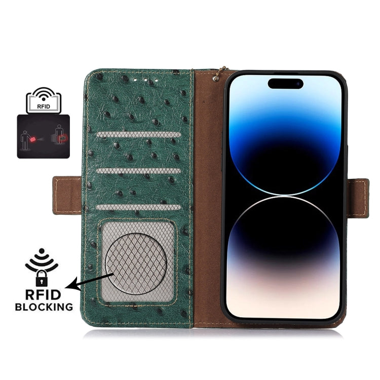 For Honor X5 Plus Ostrich Pattern Genuine Leather RFID Phone Case(Green)