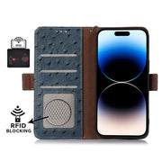 For Honor X5 Plus Ostrich Pattern Genuine Leather RFID Phone Case(Blue)