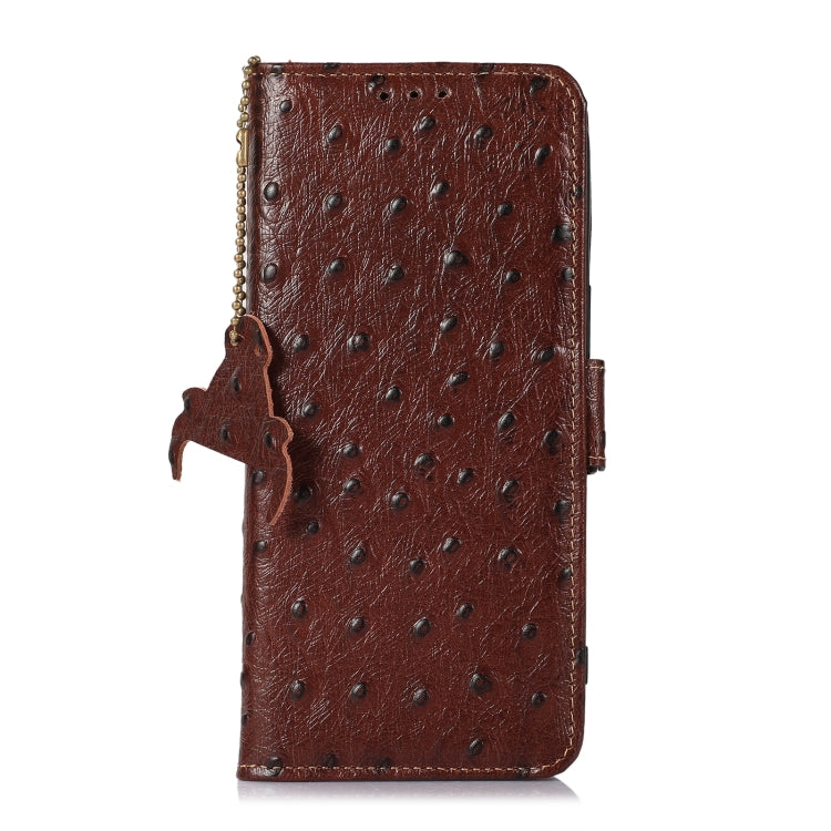 For Honor X5 Plus Ostrich Pattern Genuine Leather RFID Phone Case(Coffee)