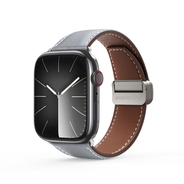For Apple Watch Series 5 44mm DUX DUCIS YA Series Magnetic Buckle Genuine Leather Watch Band(Grey)