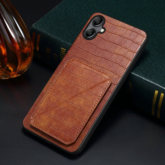 For Samsung Galaxy S24+ 5G Denior Imitation Crocodile Leather Back Phone Case with Holder(Brown)