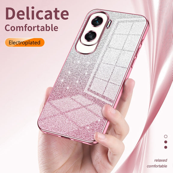 For Honor Magic6 Pro Gradient Glitter Powder Electroplated Phone Case(Silver)