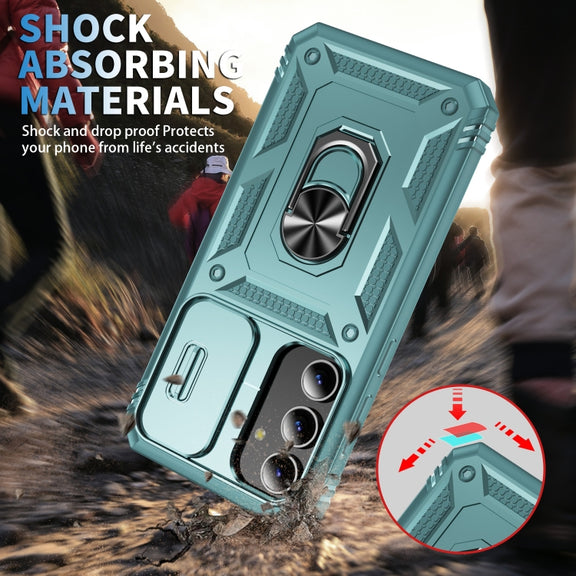 For Samsung Galaxy S24 5G Sliding Camshield TPU + PC Phone Case with Holder(Green)