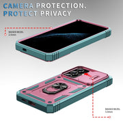 For Samsung Galaxy S24+ 5G Sliding Camshield TPU + PC Phone Case with Holder(Pink+Green)