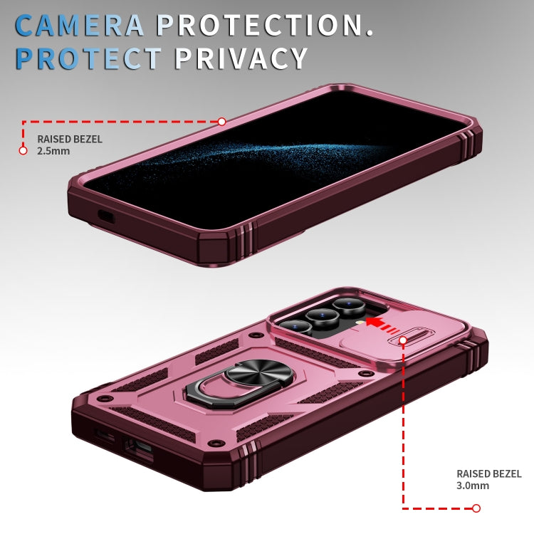 For Samsung Galaxy S24+ 5G Sliding Camshield TPU + PC Phone Case with Holder(Pink+Rose Red)