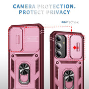 For Samsung Galaxy S24+ 5G Sliding Camshield TPU + PC Phone Case with Holder(Pink+Rose Red)