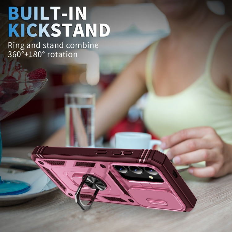 For Samsung Galaxy S24+ 5G Sliding Camshield TPU + PC Phone Case with Holder(Pink+Rose Red)