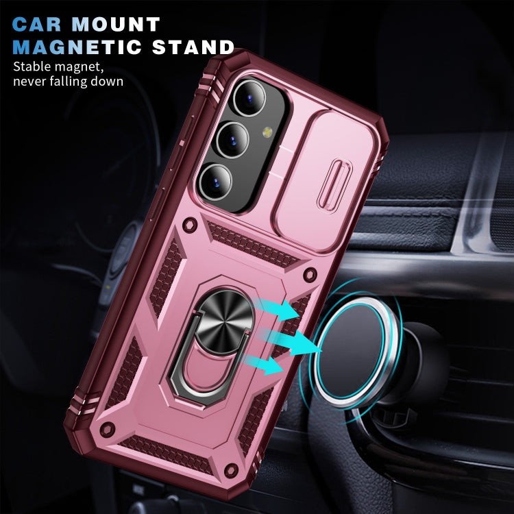 For Samsung Galaxy S24+ 5G Sliding Camshield TPU + PC Phone Case with Holder(Pink+Rose Red)