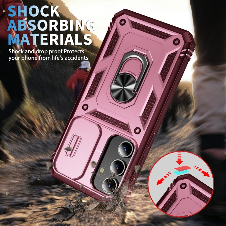For Samsung Galaxy S24+ 5G Sliding Camshield TPU + PC Phone Case with Holder(Pink+Rose Red)