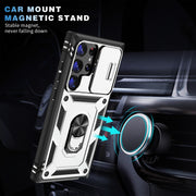 For Samsung Galaxy S24 Ultra 5G Sliding Camshield TPU + PC Phone Case with Holder(White+Black)
