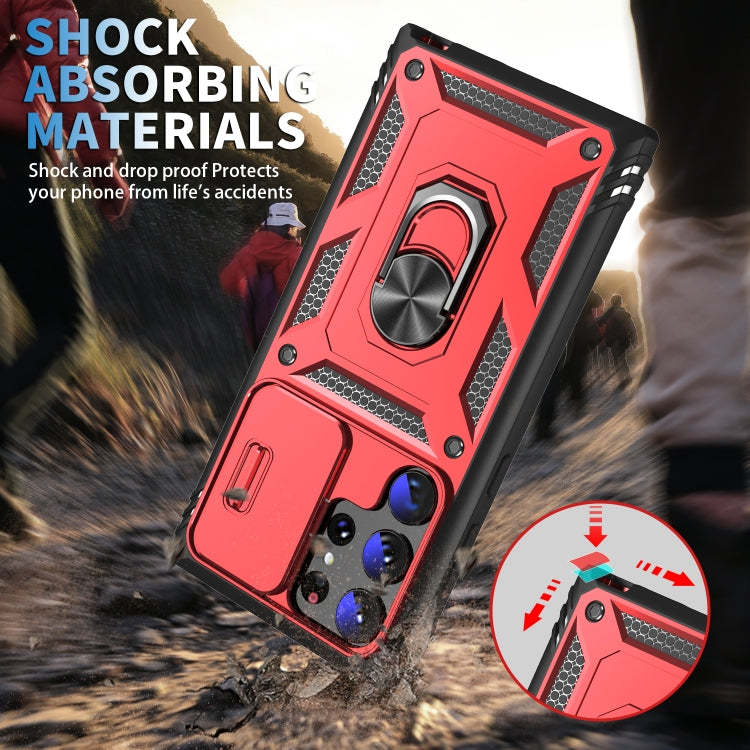 For Samsung Galaxy S24 Ultra 5G Sliding Camshield TPU + PC Phone Case with Holder(Red+Black)