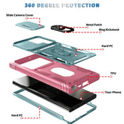 For Samsung Galaxy S24 Ultra 5G Sliding Camshield TPU + PC Phone Case with Holder(Green+Pink)