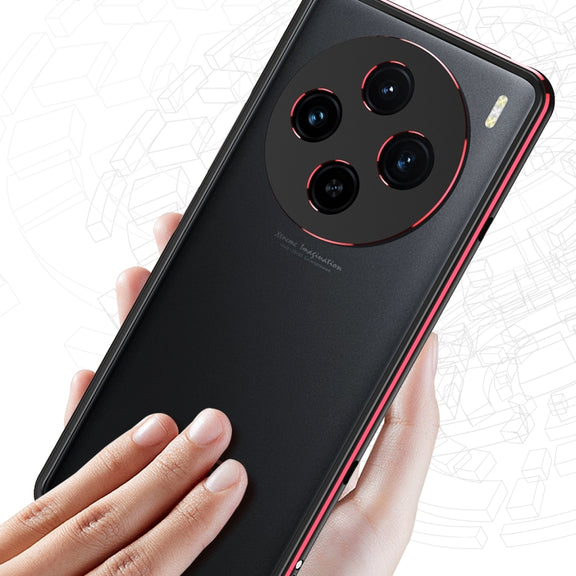 For vivo X100 Aurora Series Metal Frame Phone Case(Black Red)