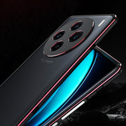 For vivo X100 Aurora Series Metal Frame Phone Case(Black Blue)