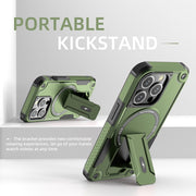 For iPhone 15 Pro MagSafe Holder Armor PC Hybrid TPU Phone Case(Army Green)