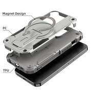For iPhone 14 Pro Max Armor Magsafe Holder PC Hybrid TPU Phone Case(Grey)