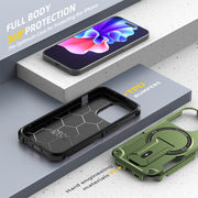 For iPhone 13 MagSafe Holder Armor PC Hybrid TPU Phone Case(Army Green)