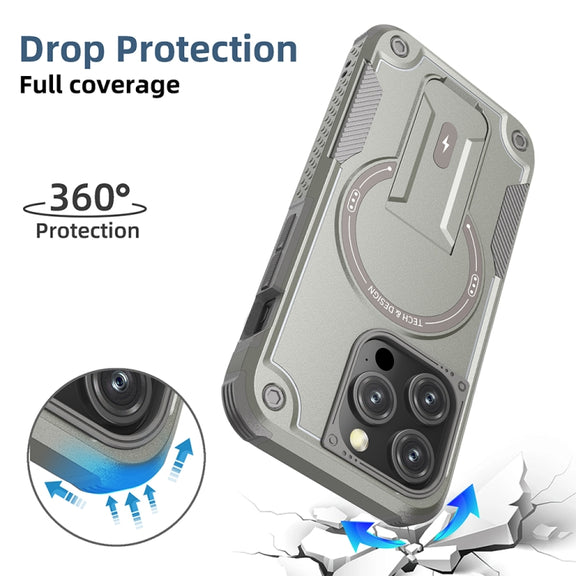 For iPhone 12 Pro Max MagSafe Holder Armor PC Hybrid TPU Phone Case(Grey)