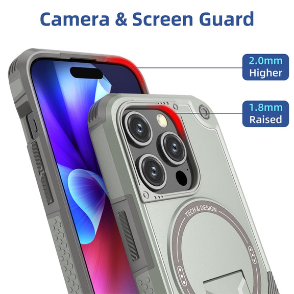 For iPhone 12 Pro Max MagSafe Holder Armor PC Hybrid TPU Phone Case(Grey)