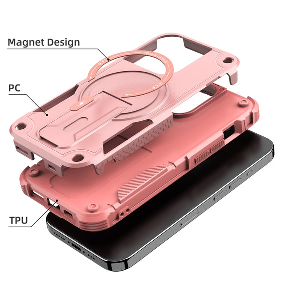 For iPhone 12 Pro Max Armor Magsafe Holder PC Hybrid TPU Phone Case(Pink)