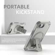 For iPhone 16e Armor Magsafe Holder PC Hybrid TPU Phone Case(Grey)
