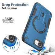 For iPhone 16e Armor Magsafe Holder PC Hybrid TPU Phone Case(Dark Blue)