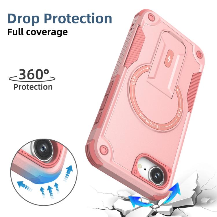 For iPhone 16e Armor Magsafe Holder PC Hybrid TPU Phone Case(Pink)